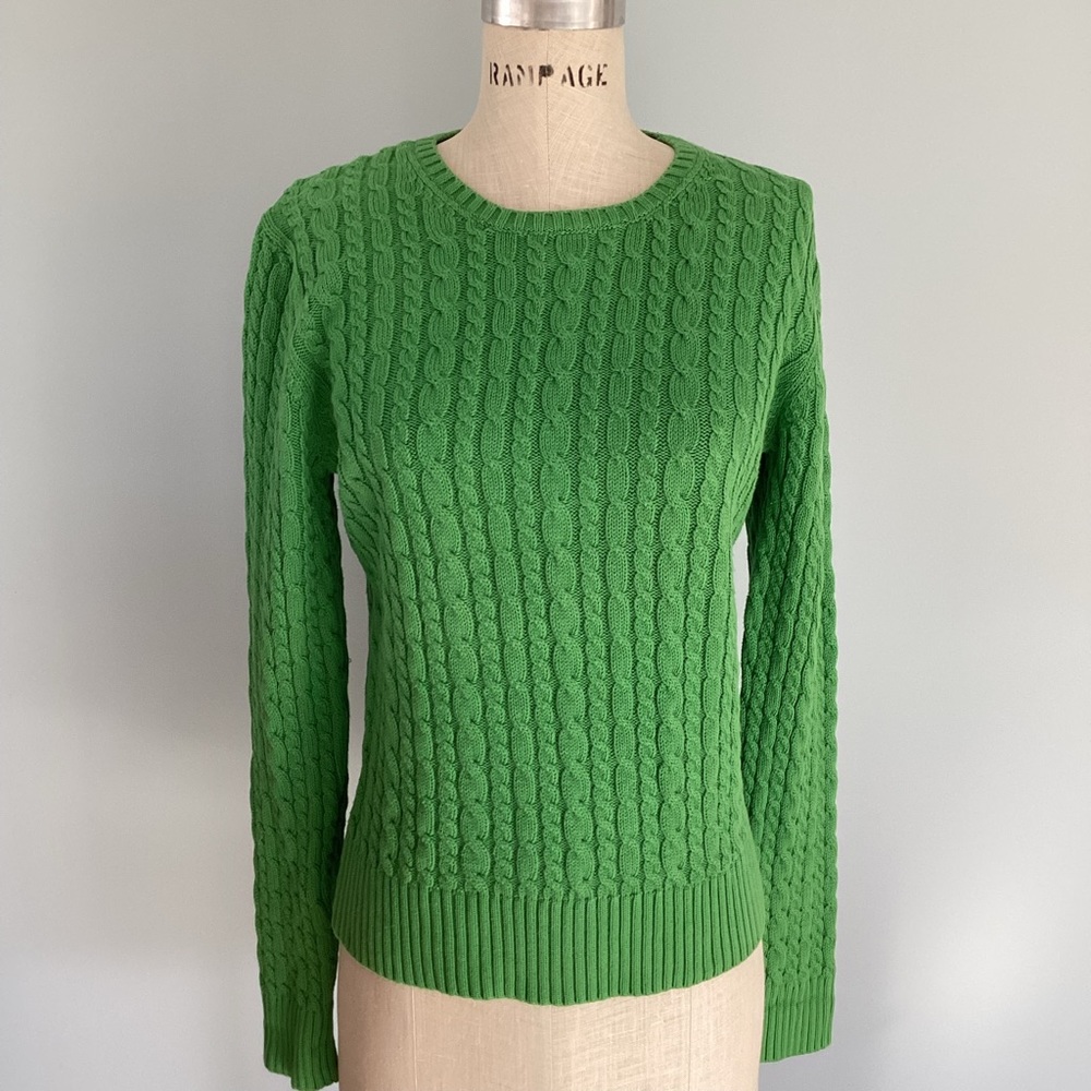 Gap Stretch Green Cable Knit Crewneck Sweater Size Large
